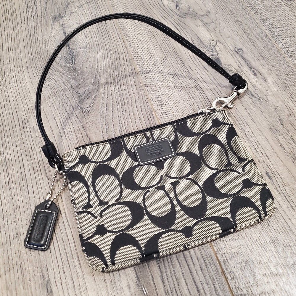 Coach Signature Jacquard Black Wristlet